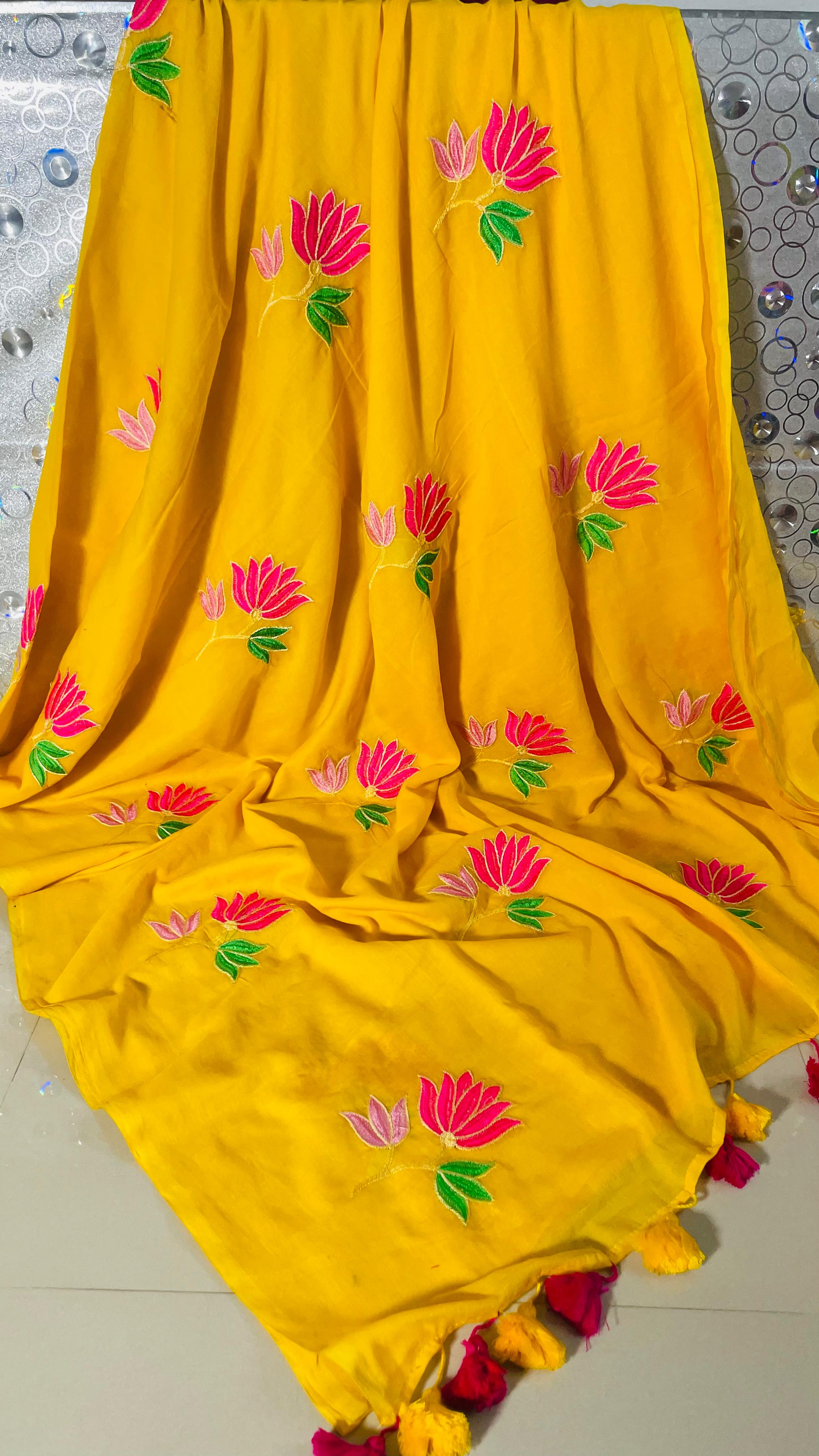 MULL COTTON LOTUS EMBROIDERY SAREE
