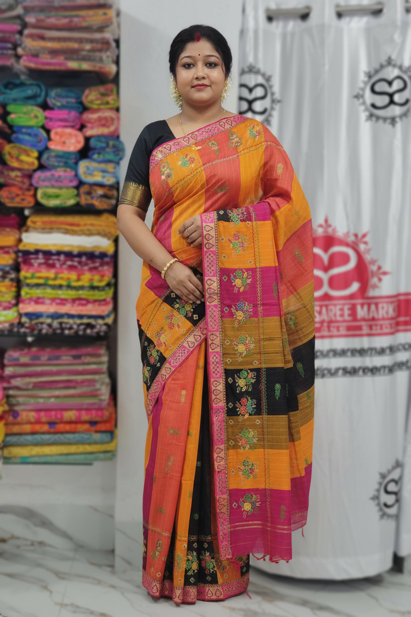 Shantipur Embroidery Tant Saree