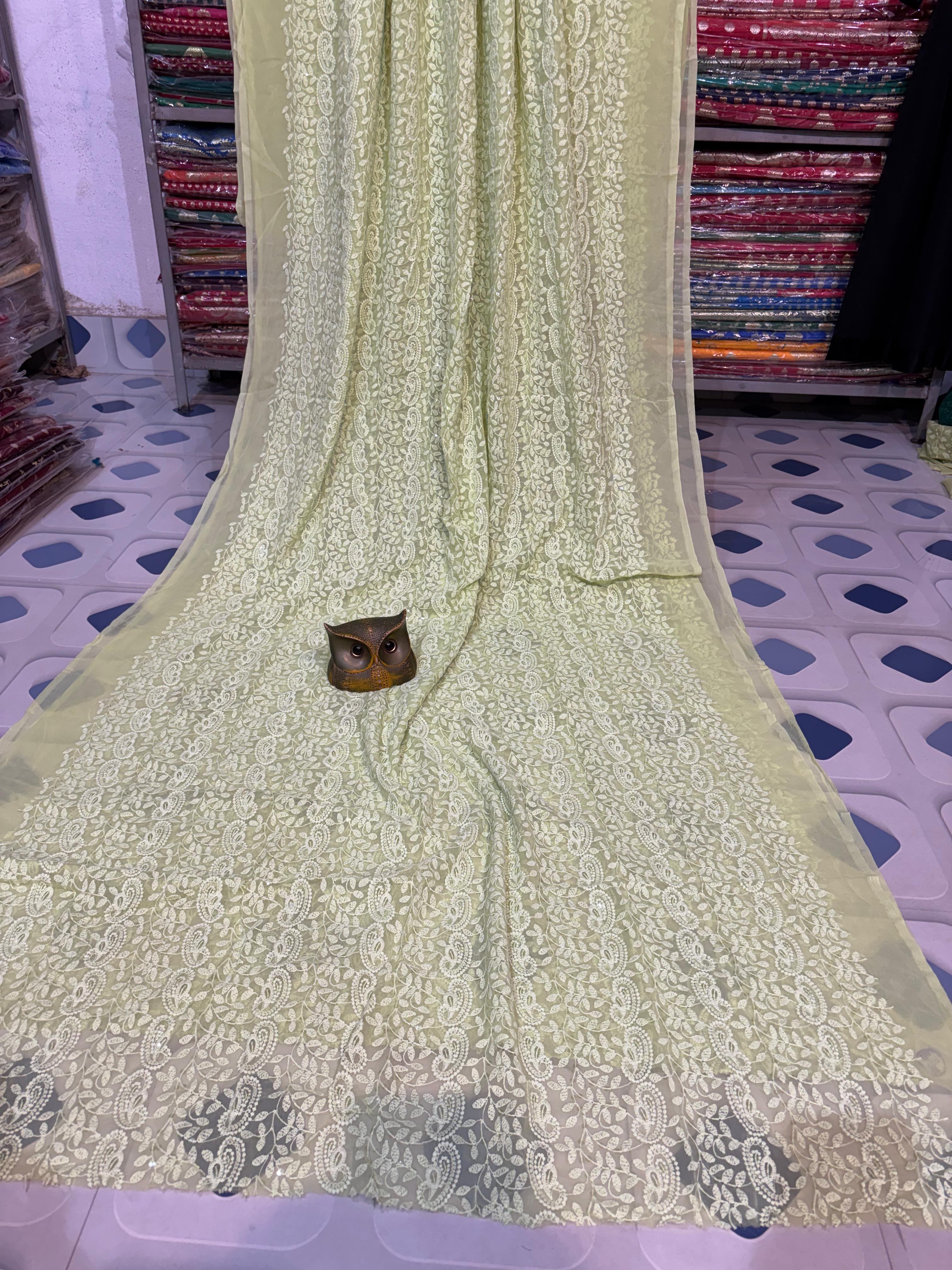 Super soft party wear pure sifon chikon kari saree (with out bp)