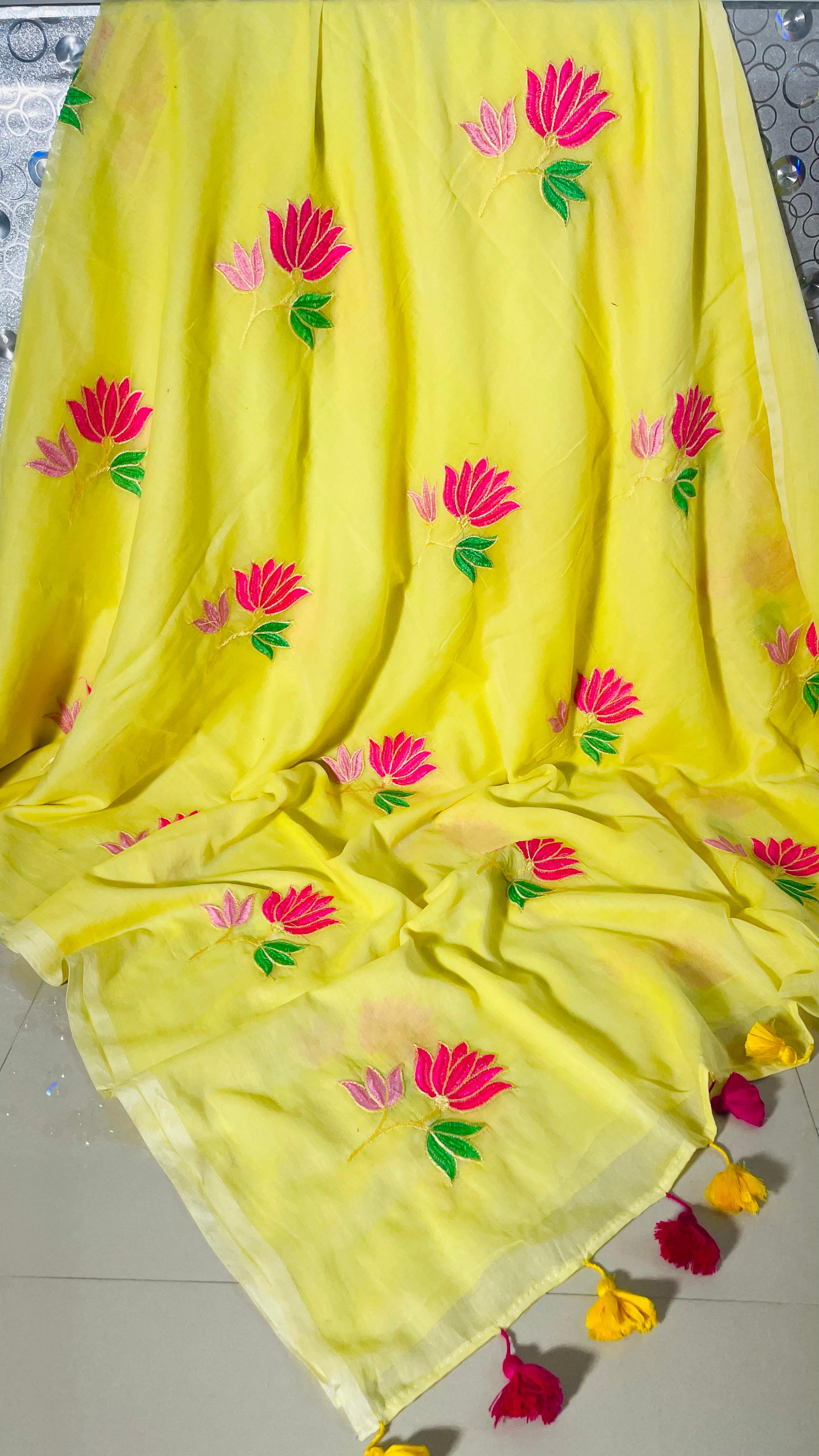 MULL COTTON LOTUS EMBROIDERY SAREE