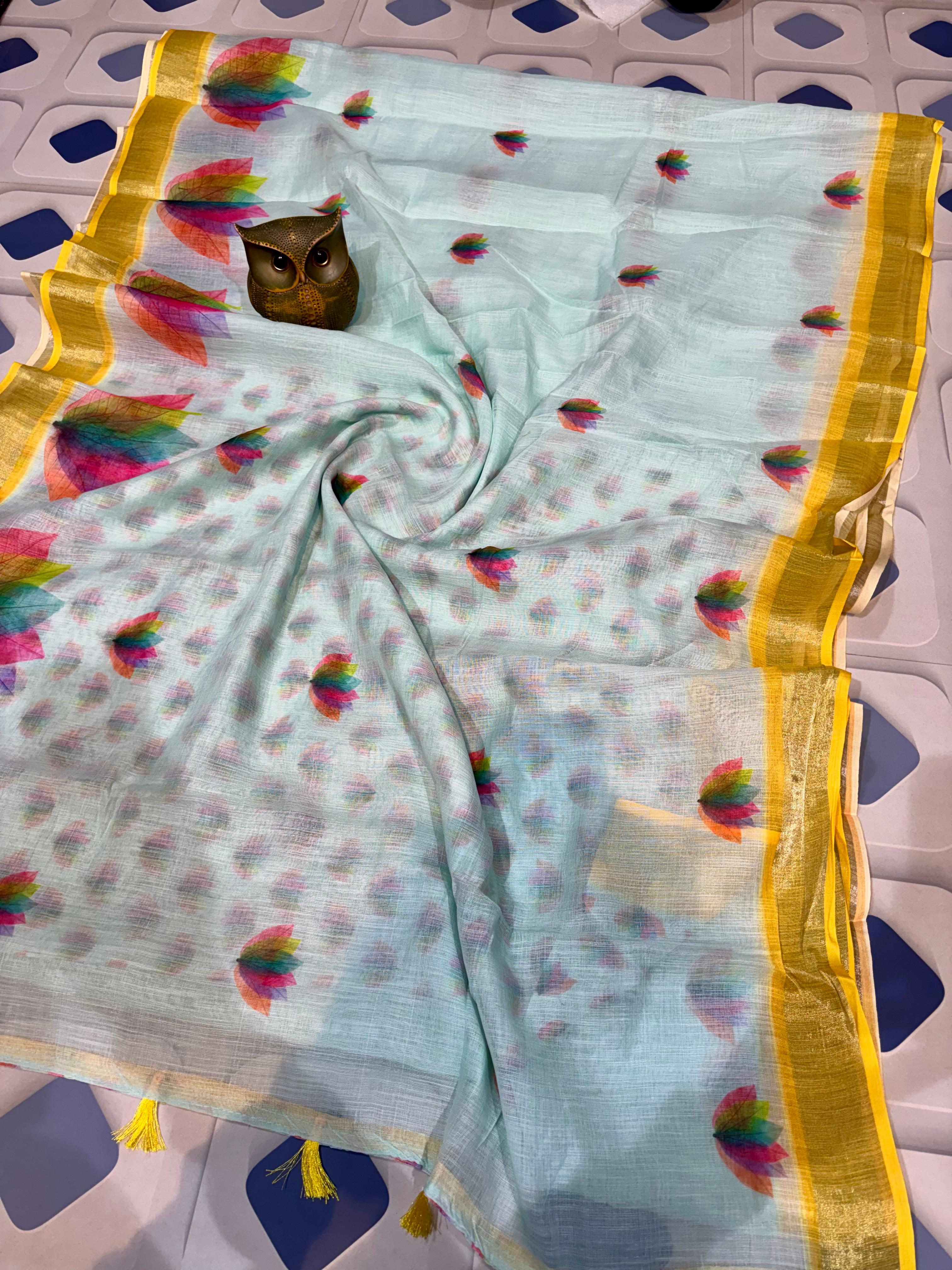 Premium quality pure digital lilen print saree with bp