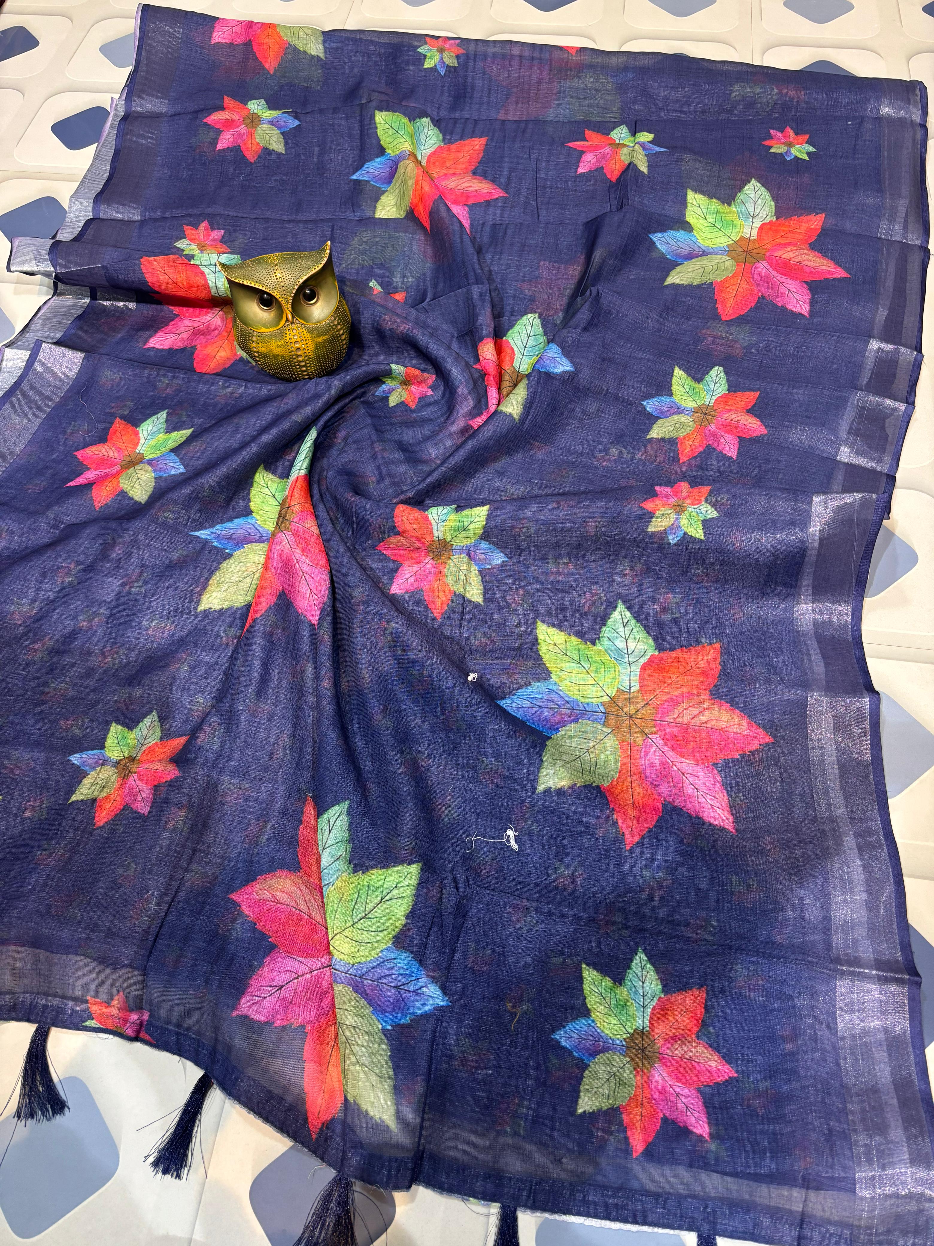 Premium quality pure digital lilen print saree with bp