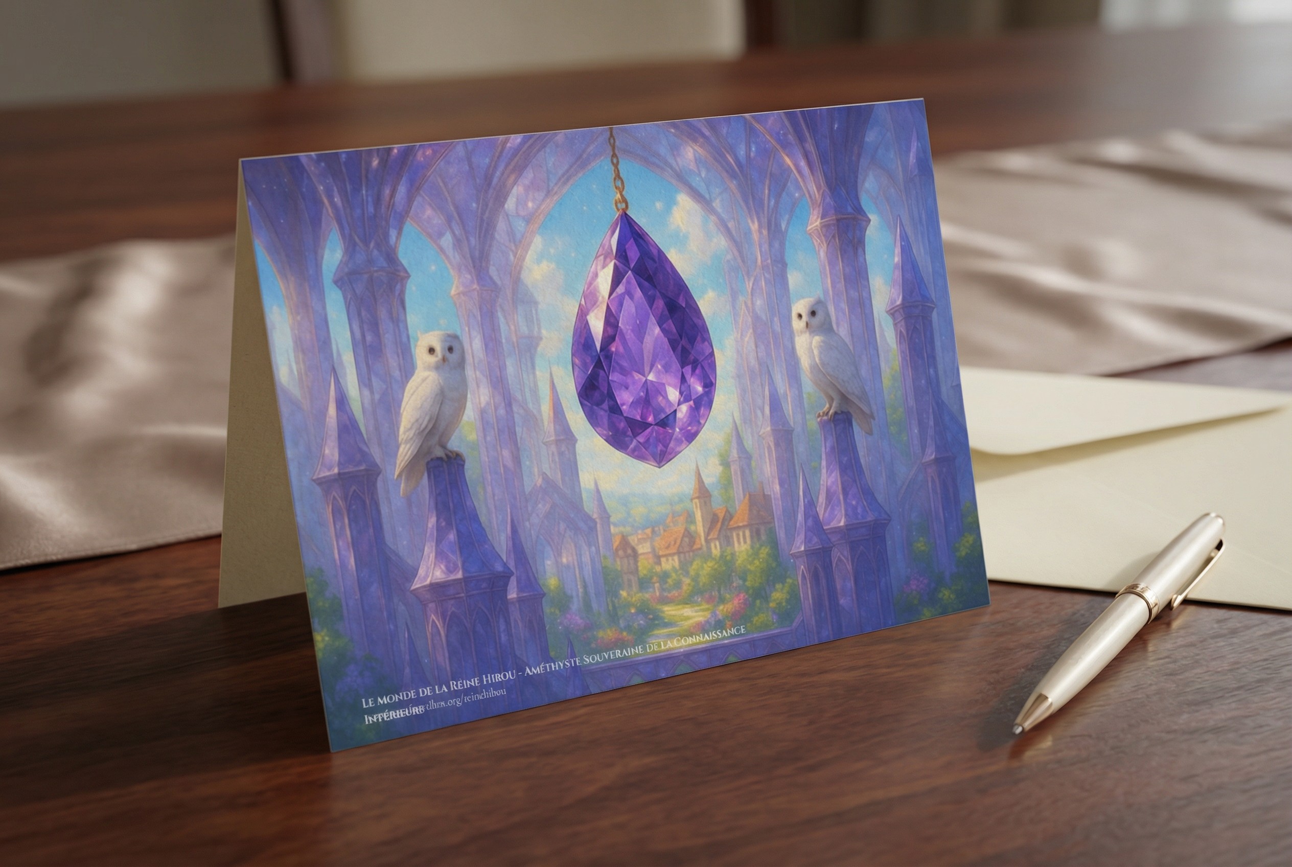 Cartes illustrées présentant les pierres sacrées du Palais de Cristal