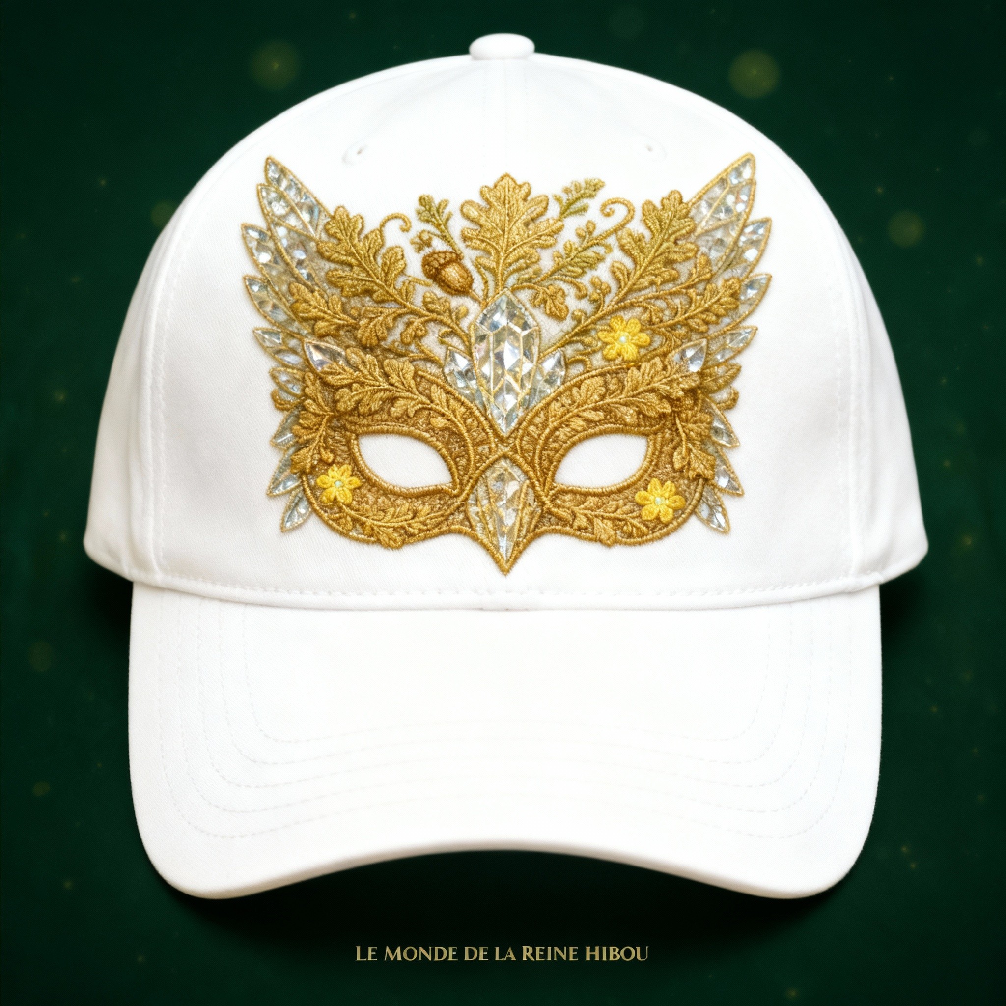 White Cap with Gold Masquerade Embroidery