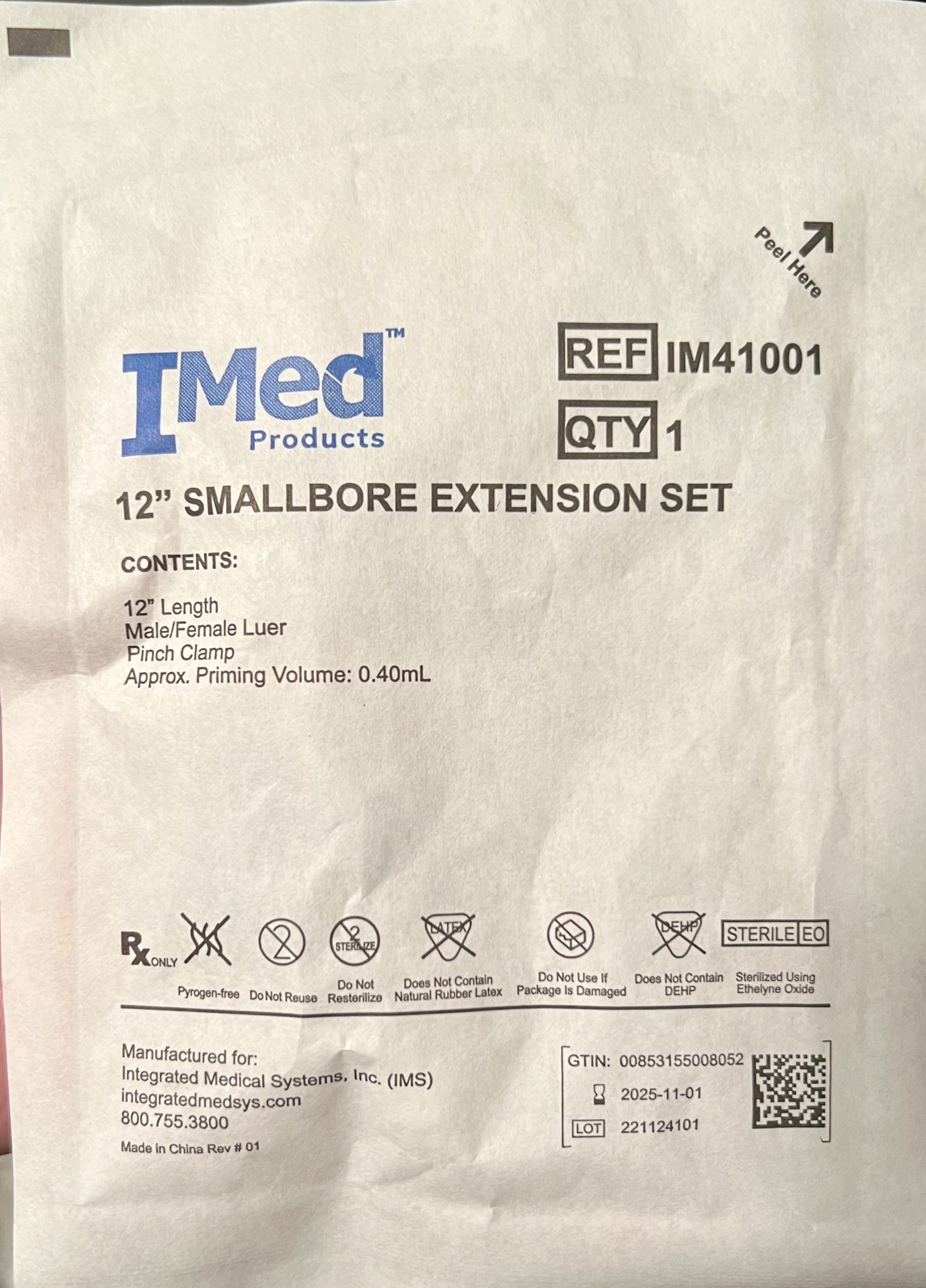 12-inch Smallbore Extension Set IM41001