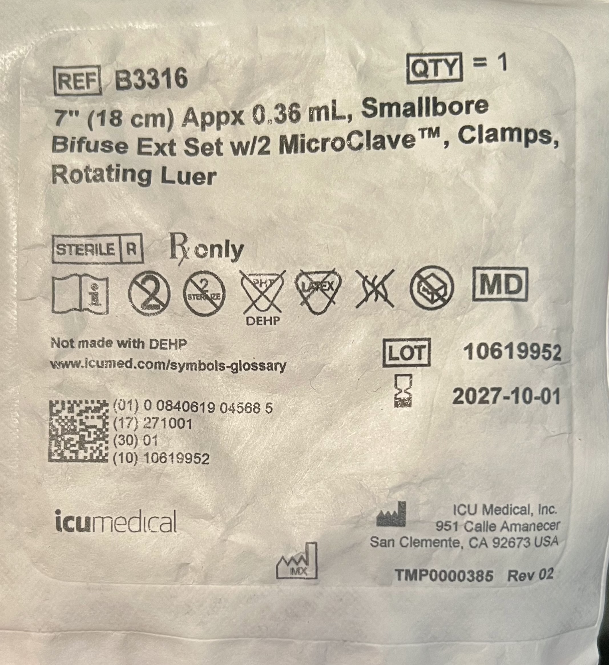 Smallbore Bifuse Extension Set B3316
