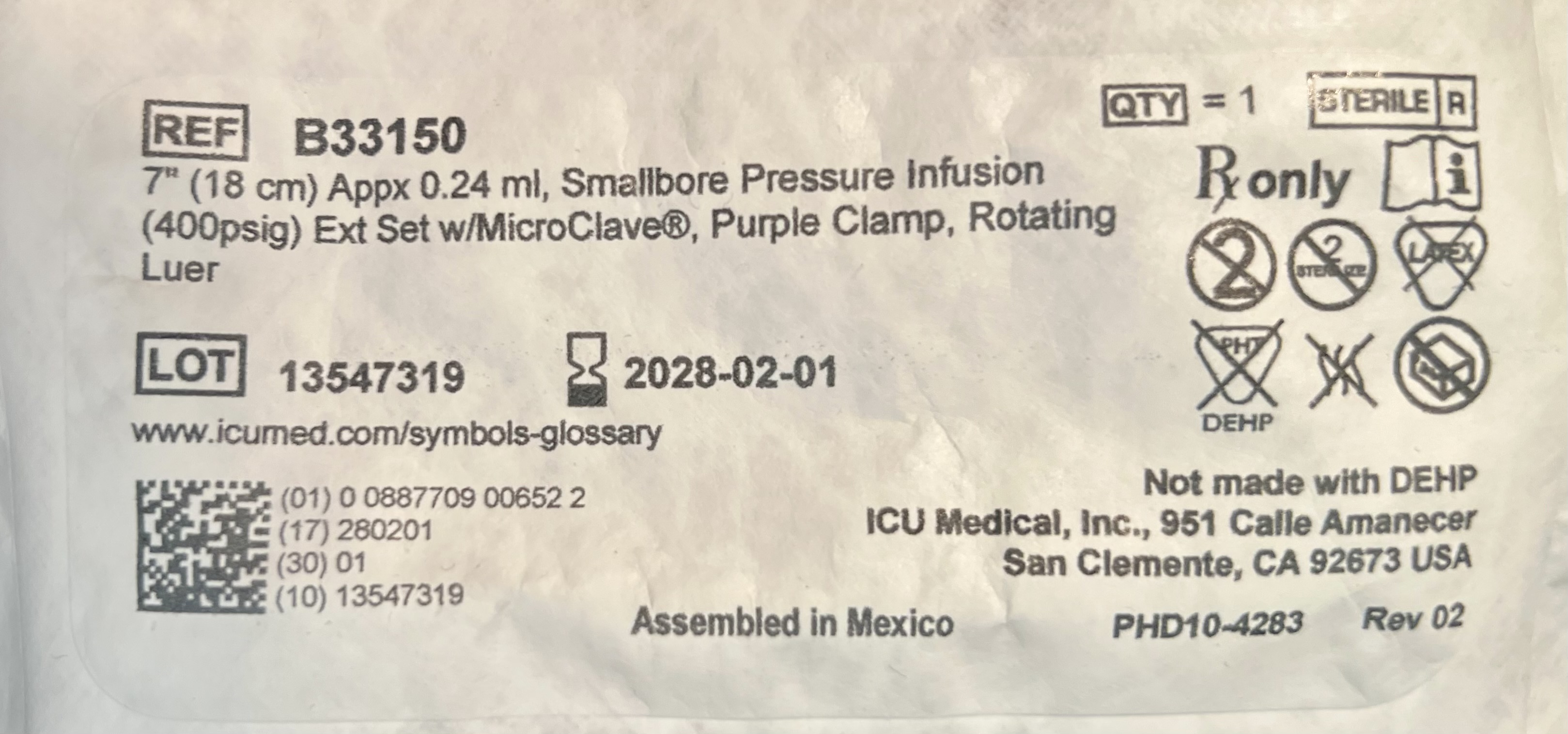 Smallbore Pressure Infusion Set B33150