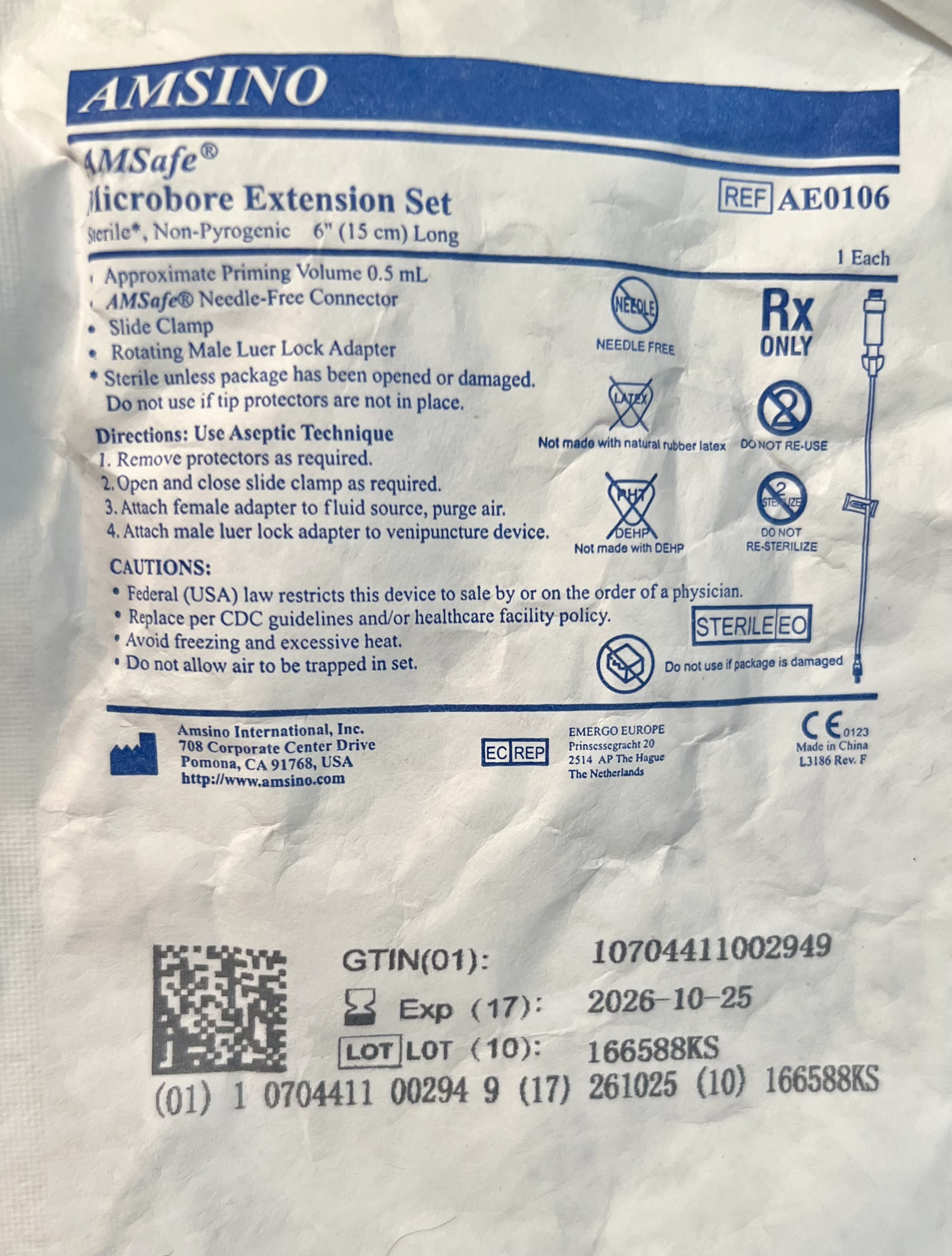 AMSafe Microbore Extension Set