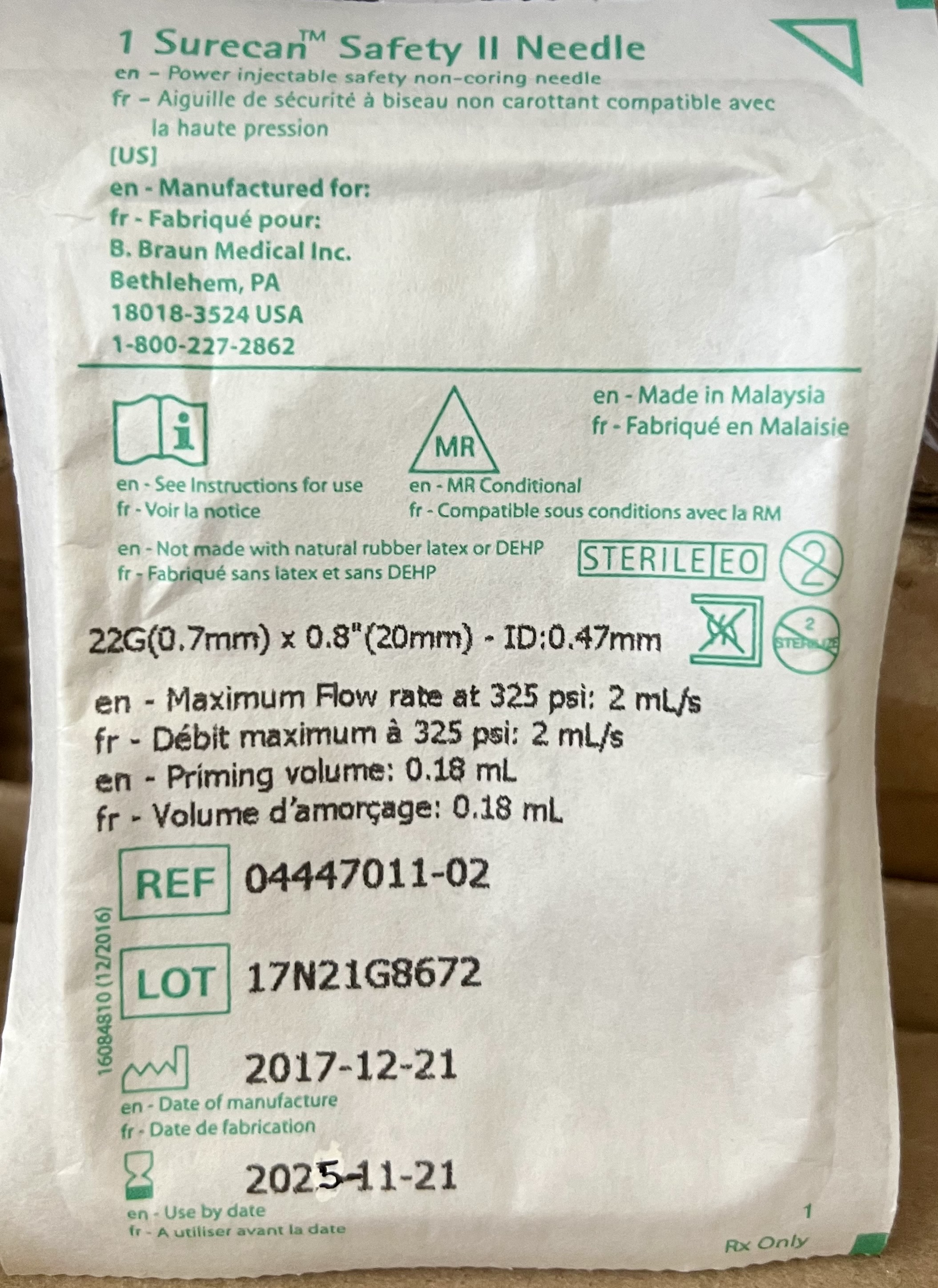 Surecan Safety II Huber Needle 22g x 0.8in 