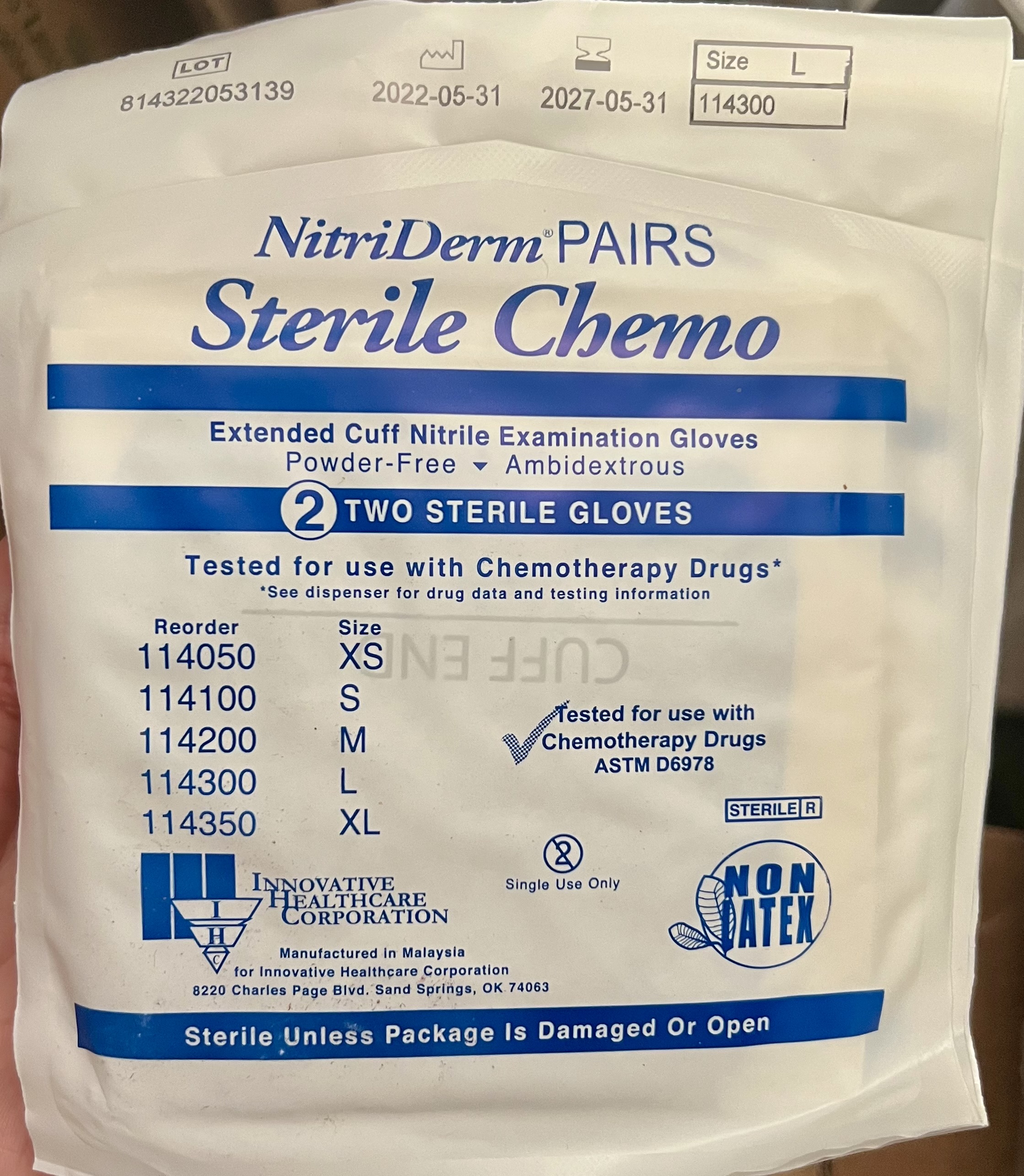 Sterile Chemo Gloves size Large 