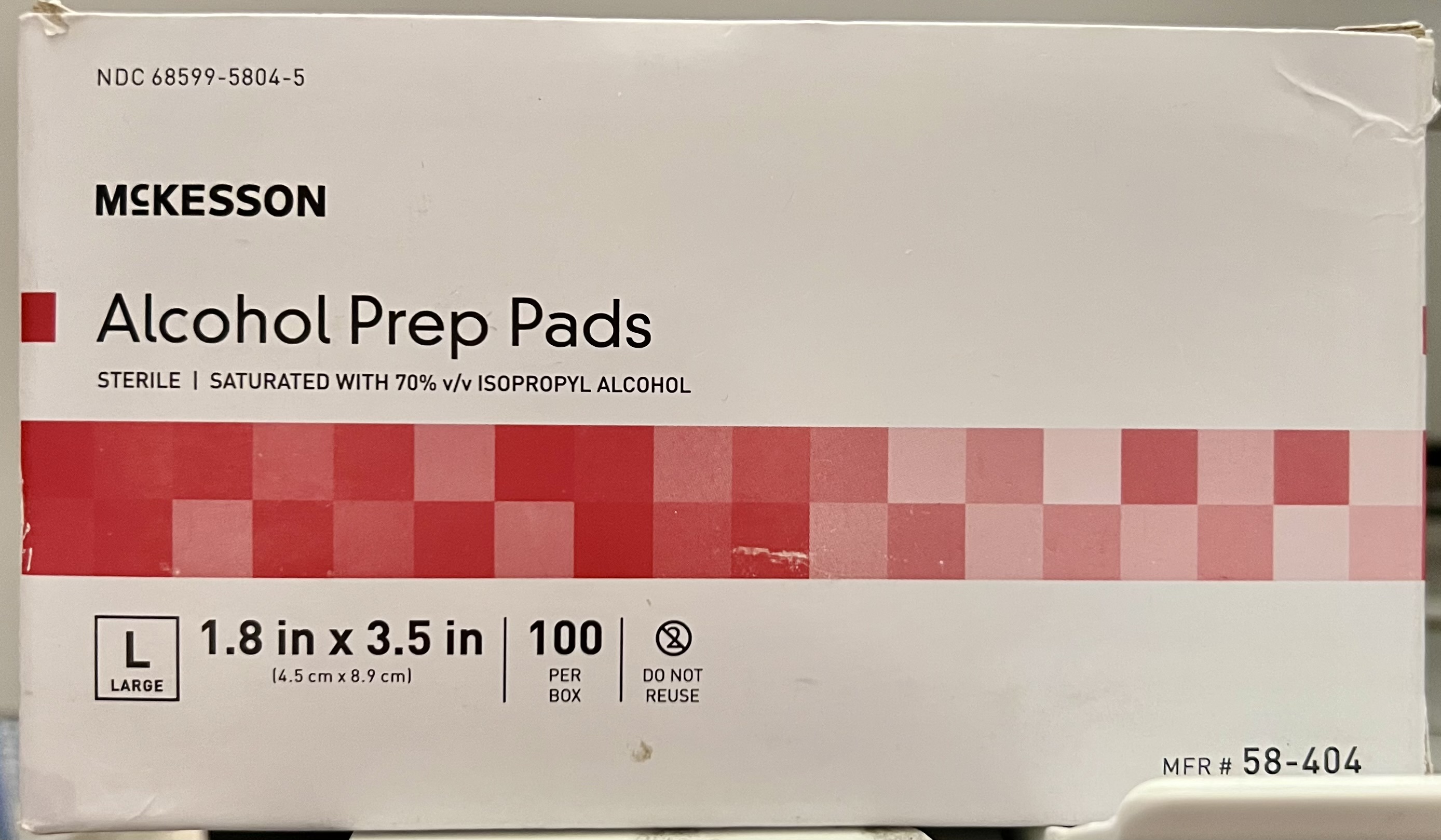 McKesson Alcohol Prep Pads large 1.8in x 3.5in 100 count 