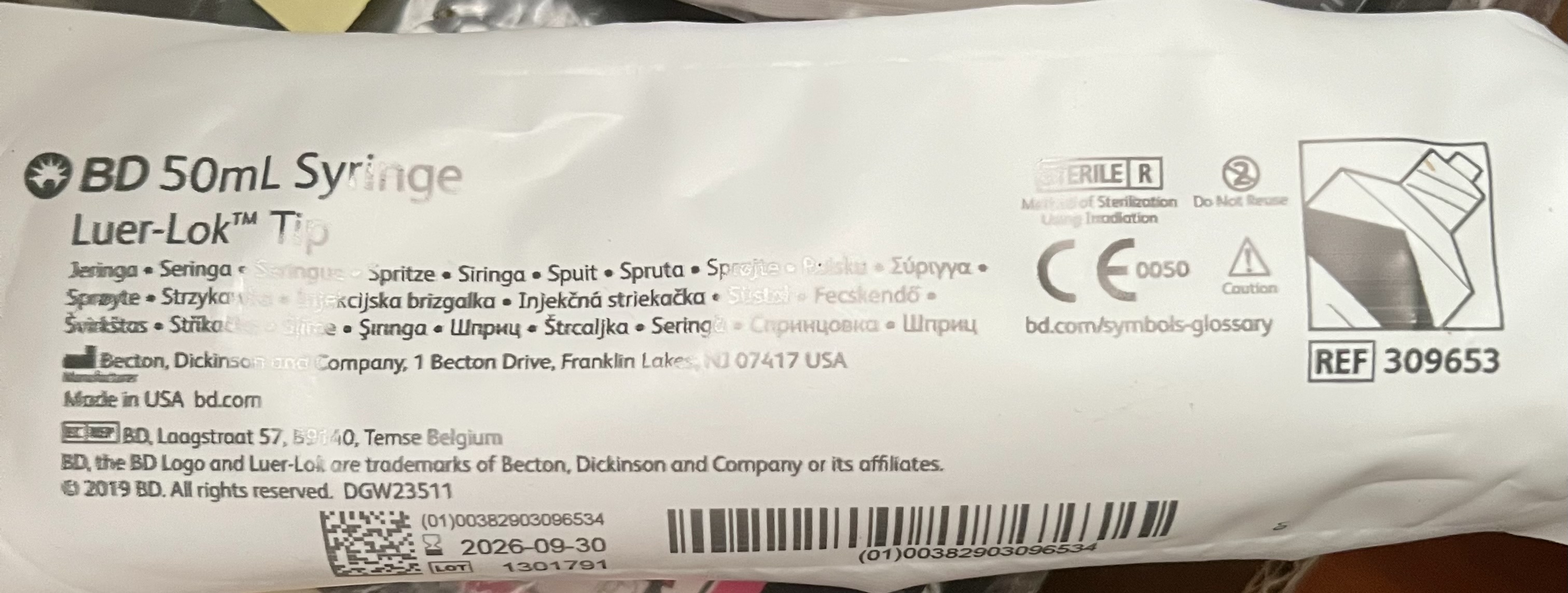 BD 50mL Luer-Lok Syringe sterile 