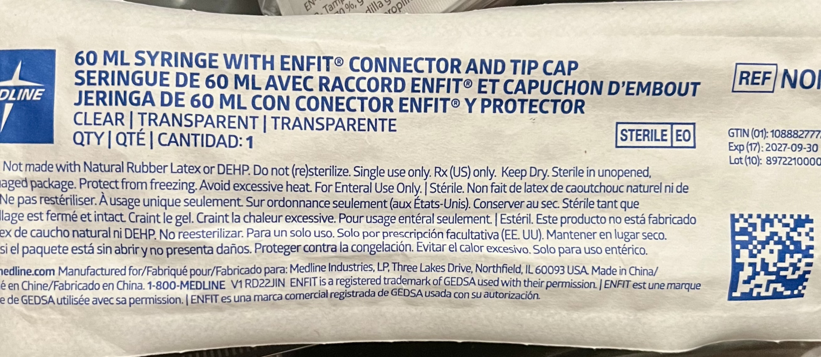 60 mL Syringe with ENFit Connector and Tip Cap