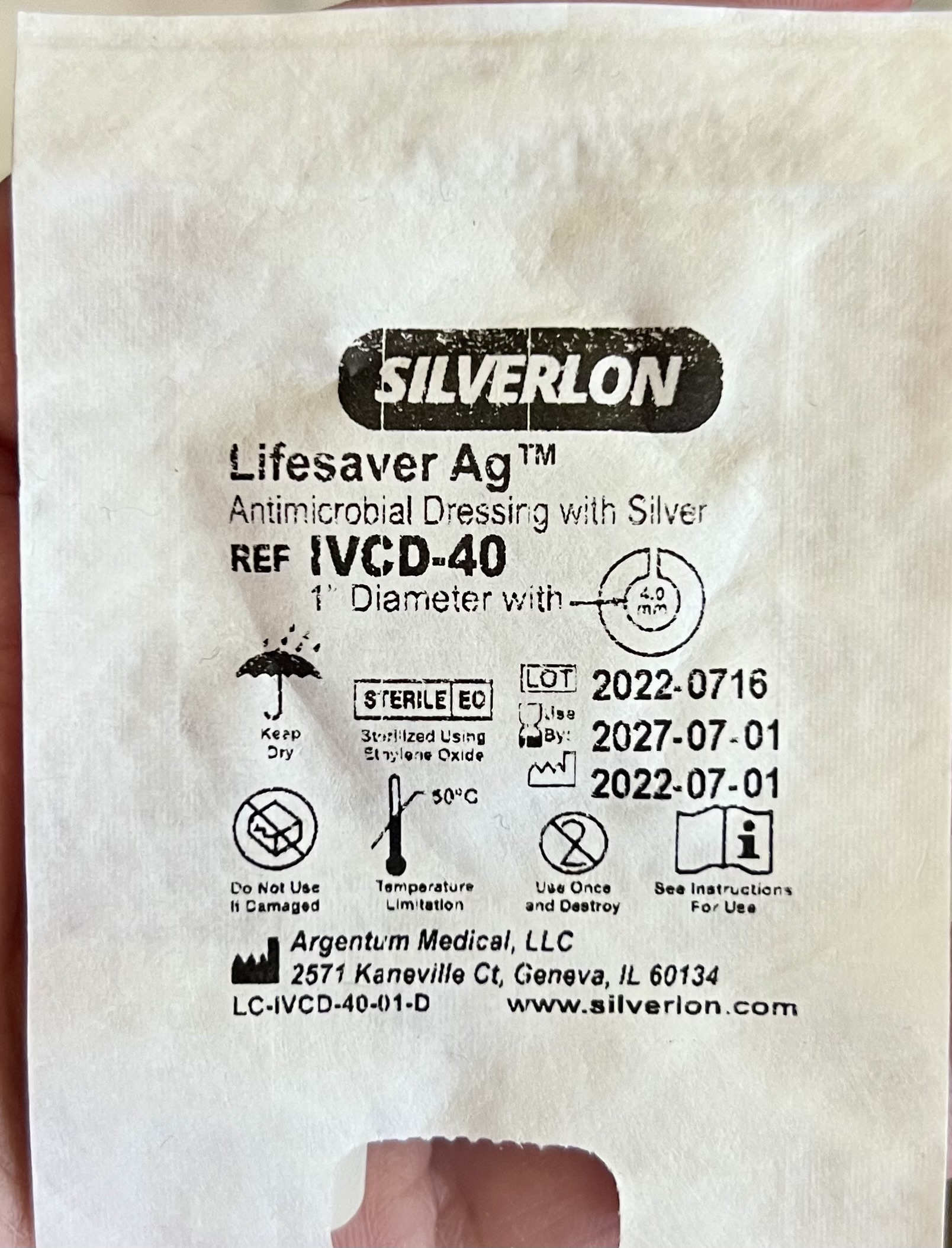Silverlon Lifesaver Ag IVCD-40 Biopatch
