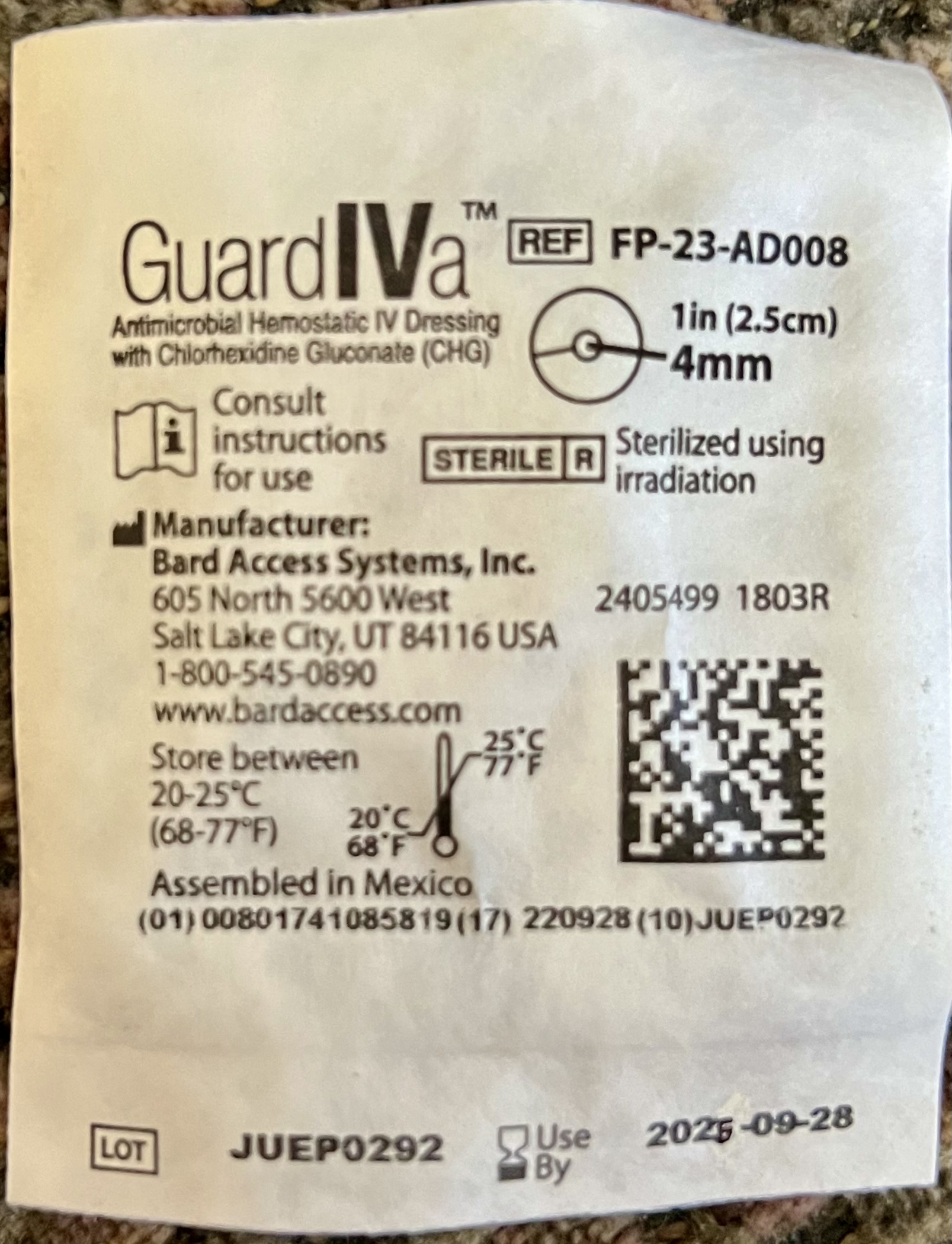 GuardIVa Antimicrobial Hemostatic IV Biopatch Dressing