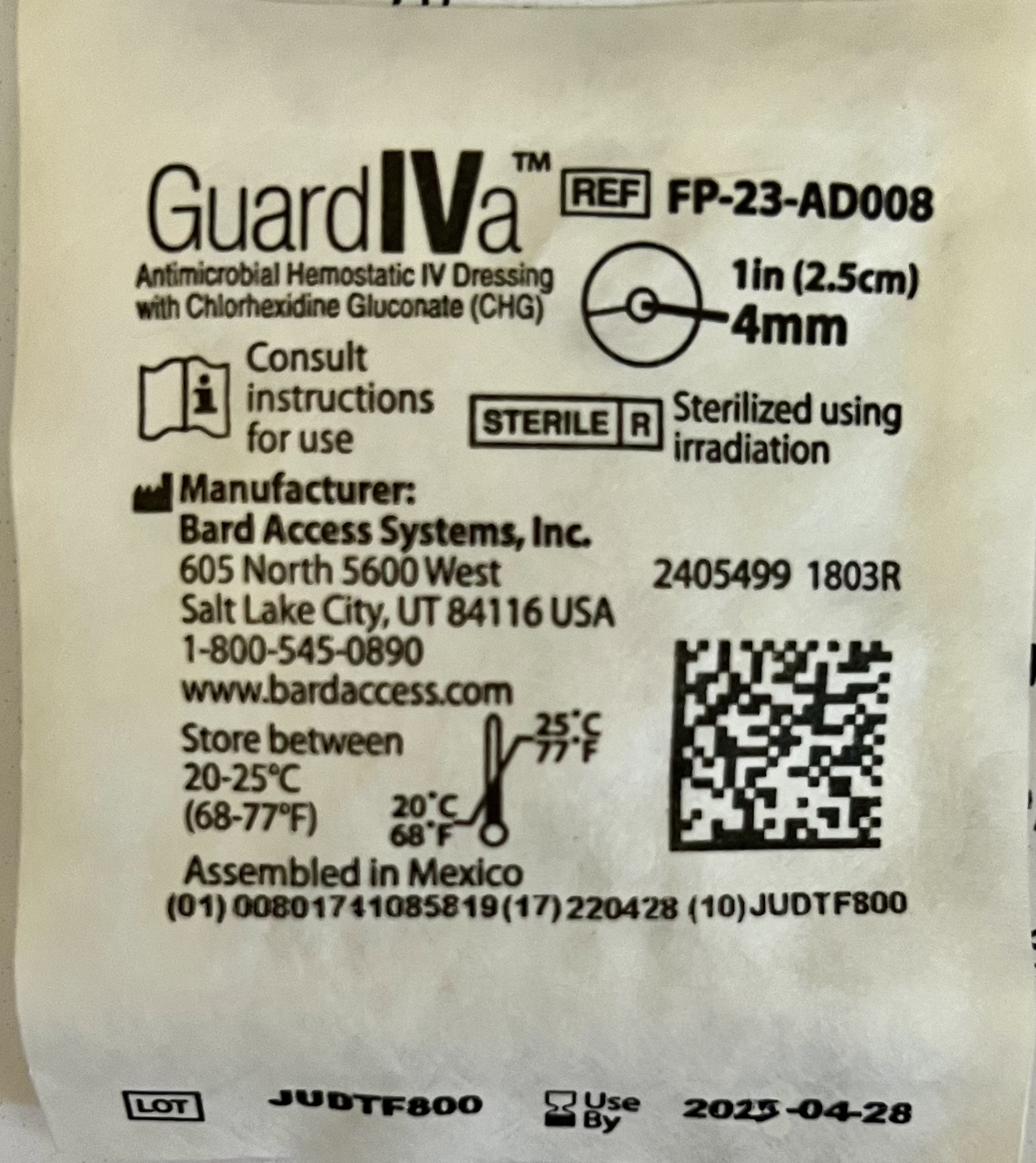 Bio-patch Antimicrobial Hemostatic IV Dressing with CHG
