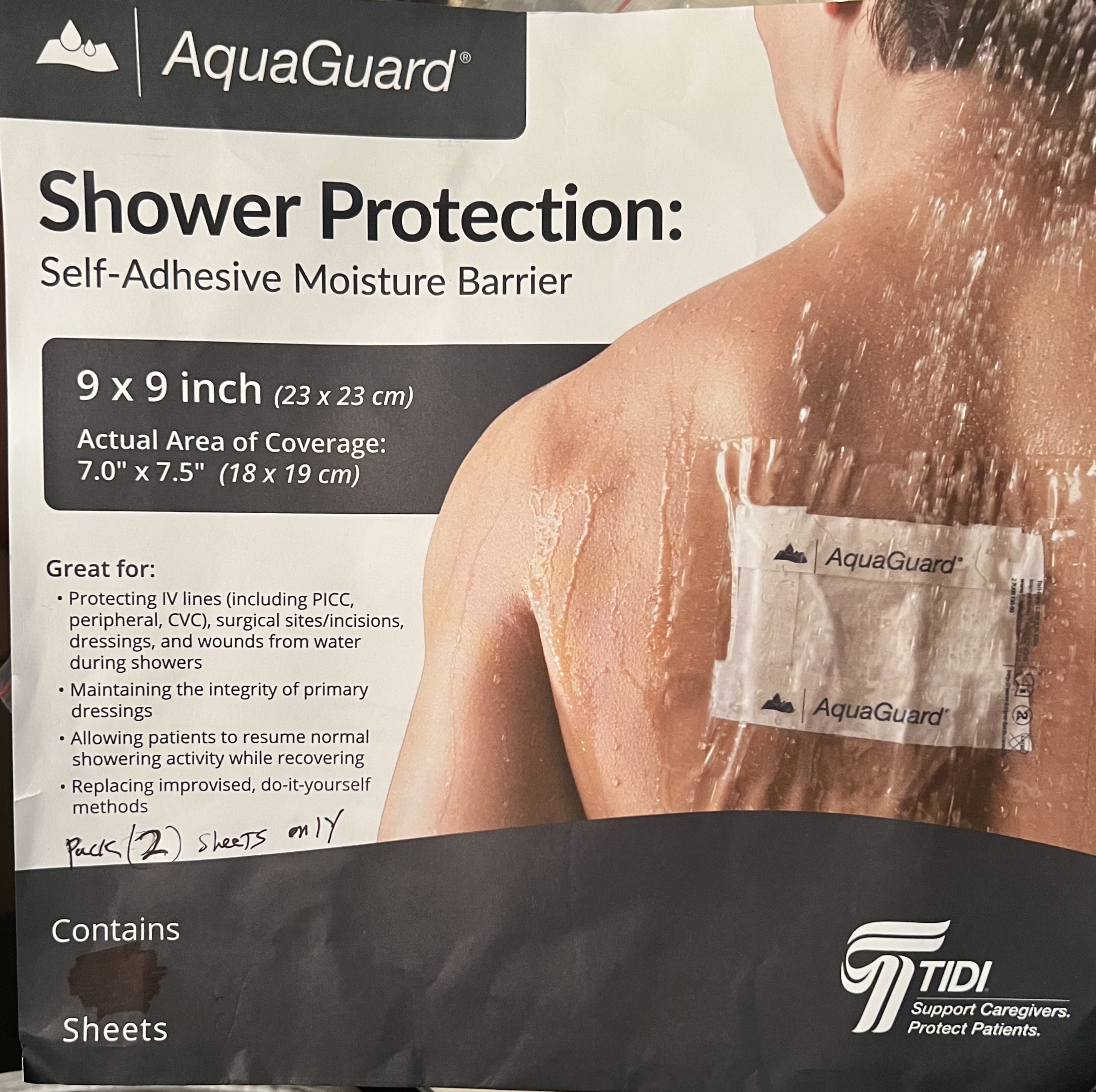 AquaGuard Shower Protection 9” x 9” partial pack of 2 sheets 