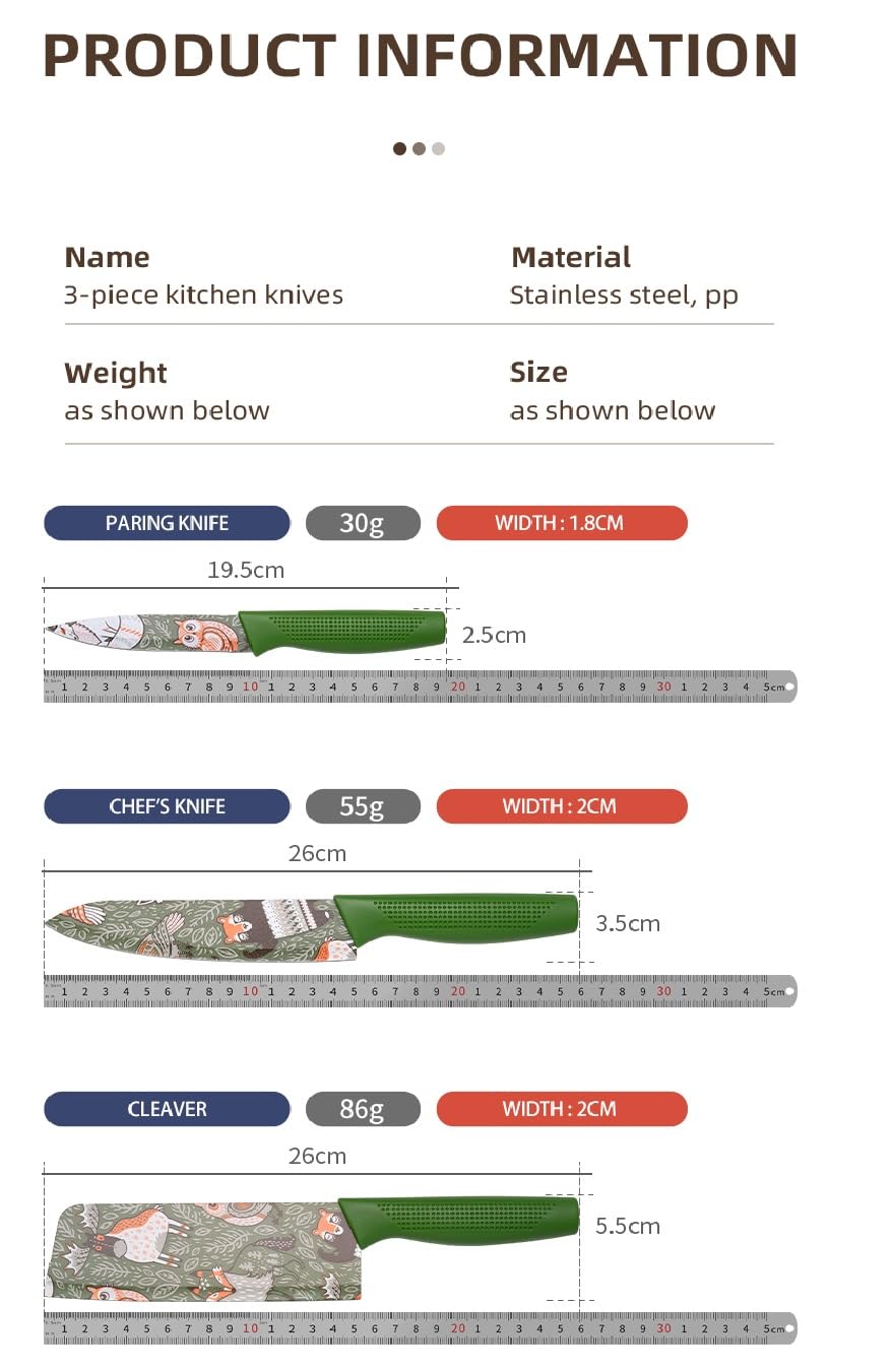  Knife 3 Pcs Set For Kitchen(Green)