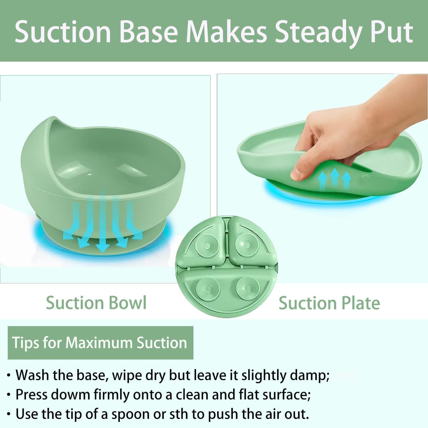  Baby Feeding Set(Green) with Wooden Handle Spoon