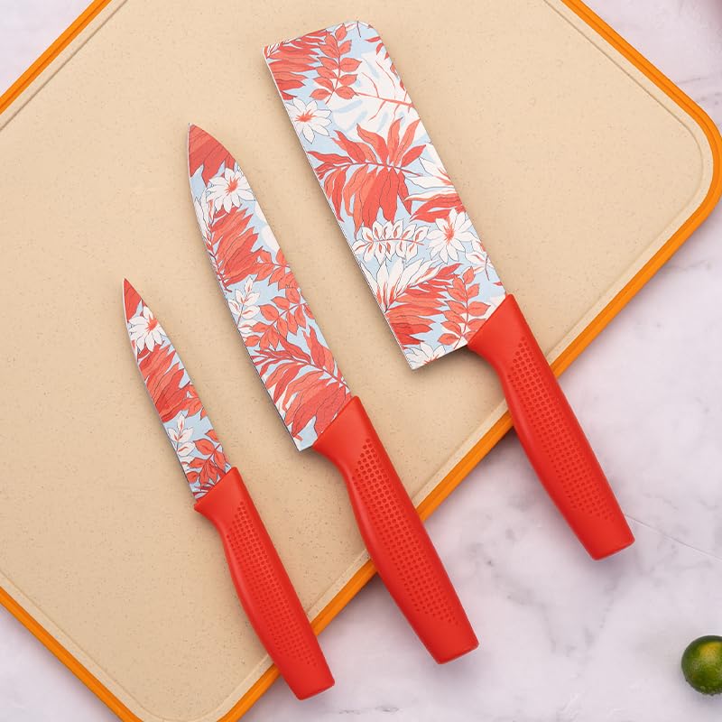  Knife 3 Pcs Set For Kitchen (Red)