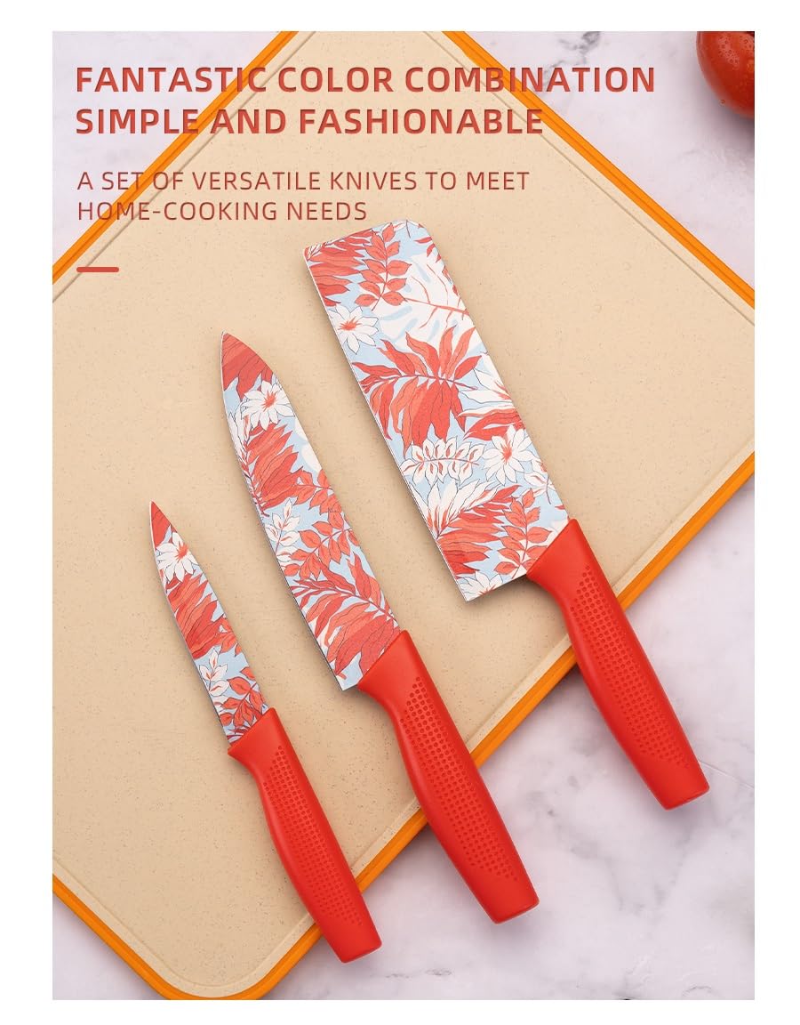  Knife 3 Pcs Set For Kitchen (Red)