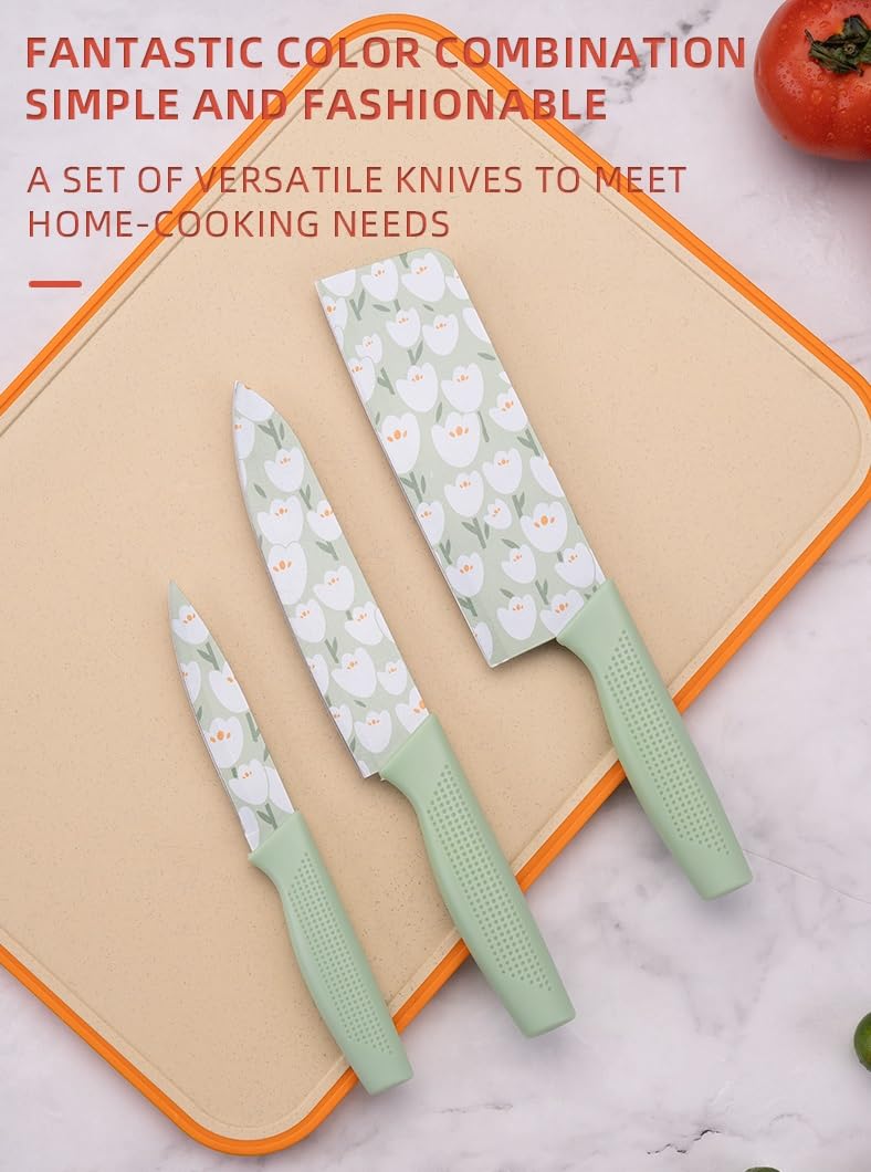  Knife 3 Pcs Set For Kitchen (Light Green)