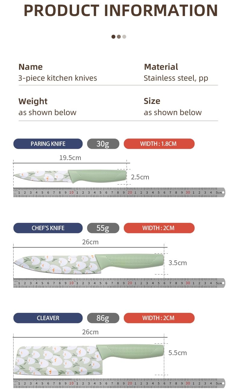  Knife 3 Pcs Set For Kitchen (Light Green)