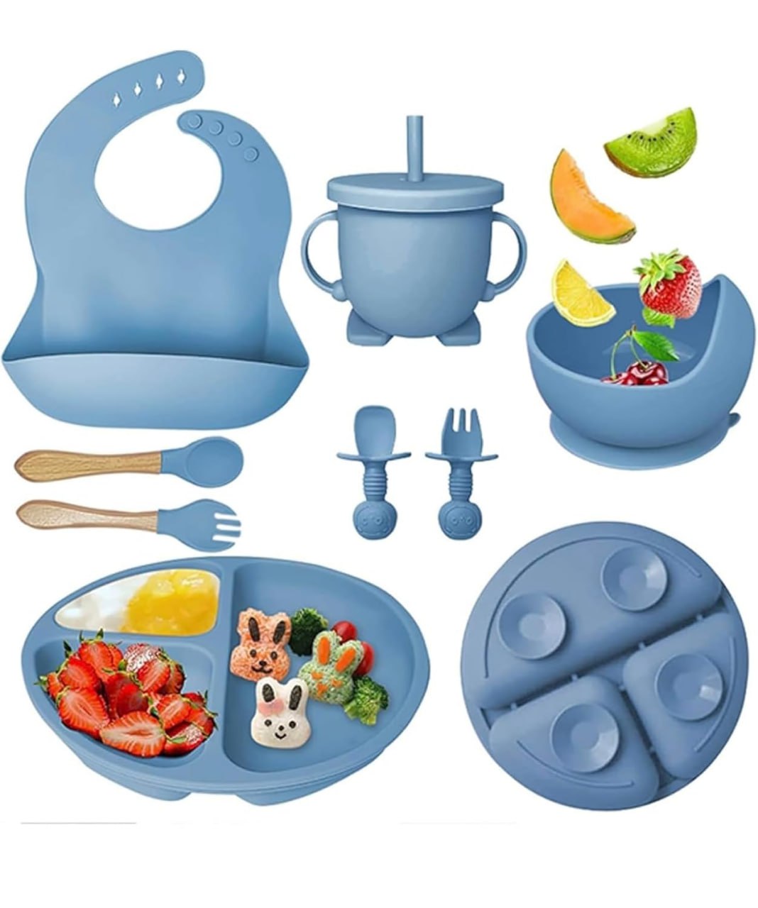 Silicone Baby Feeding Set 8pcs (Multi Color)