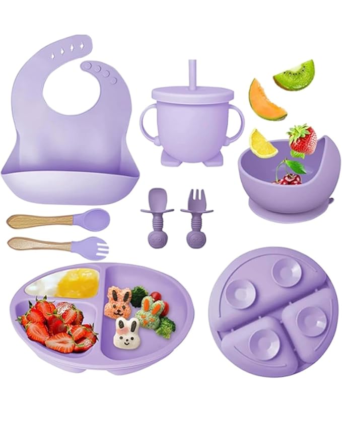 Silicone Baby Feeding Set 8pcs (Multi Color)