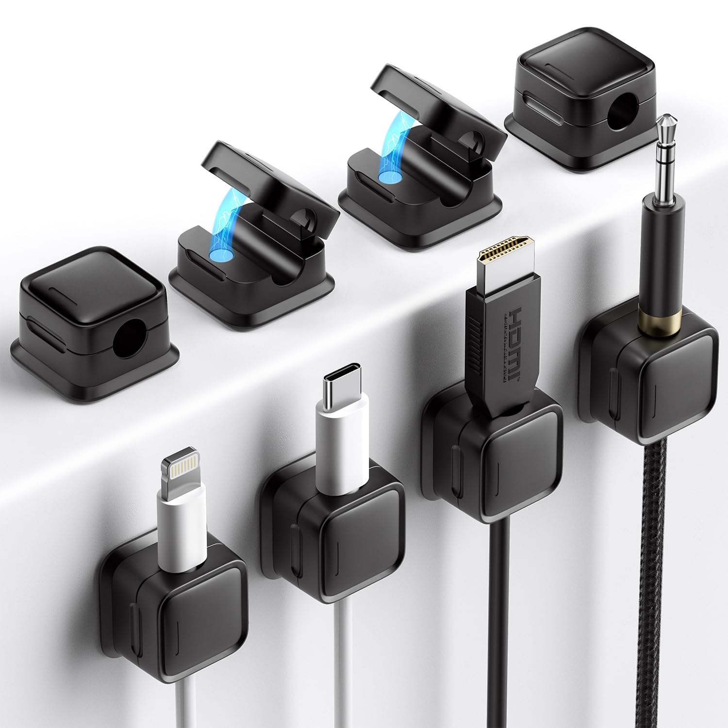 Magnetic Cable Organizer Clips 6pcs - Black Color