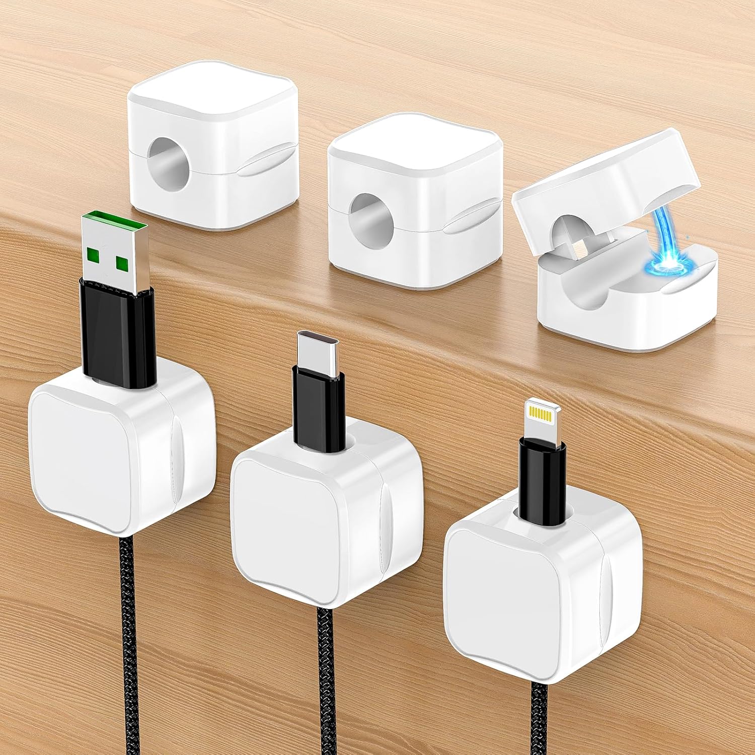 Magnetic Cable Organizer Clips 6pcs - White Color