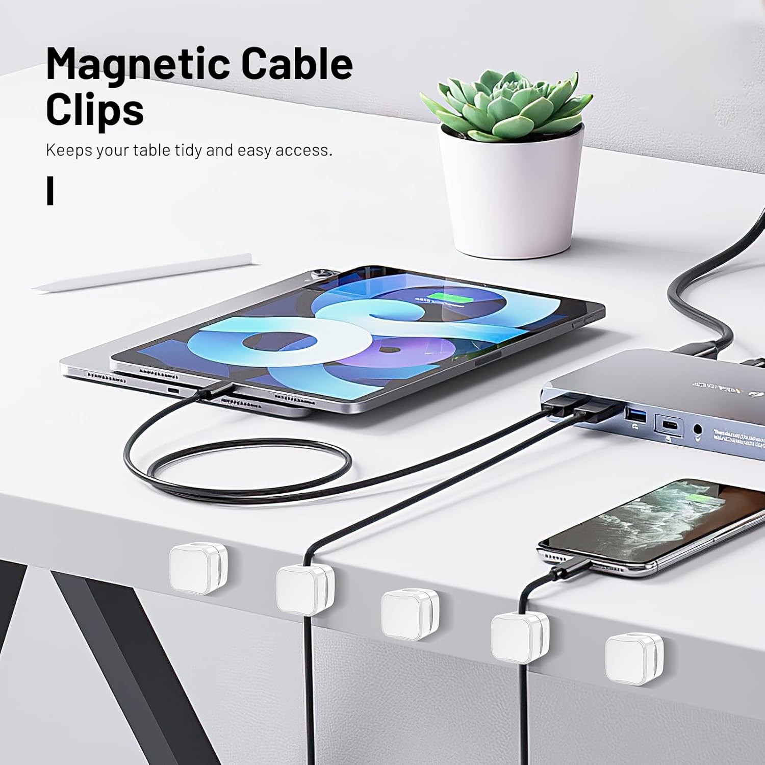Magnetic Cable Organizer Clips 6pcs - White Color