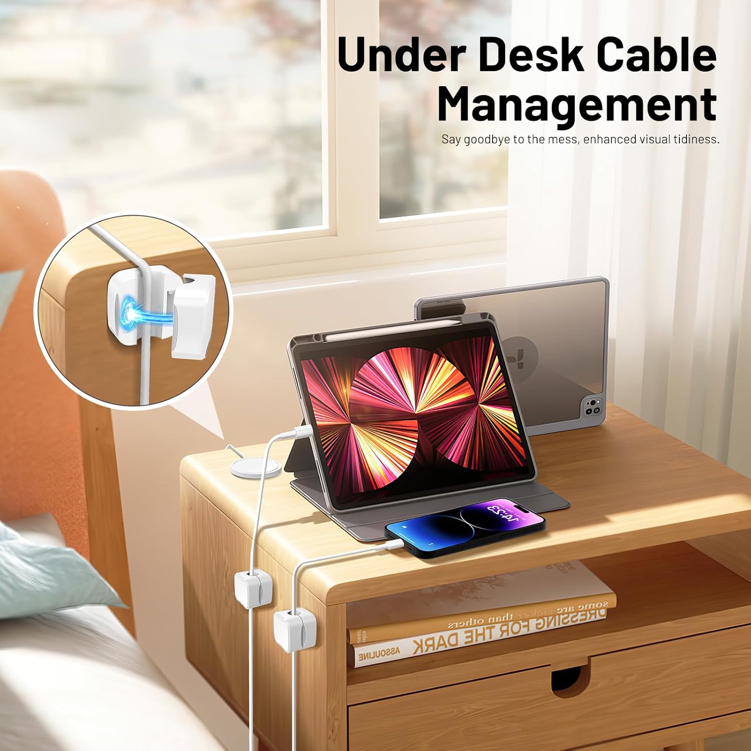 Magnetic Cable Organizer Clips 6pcs - White Color