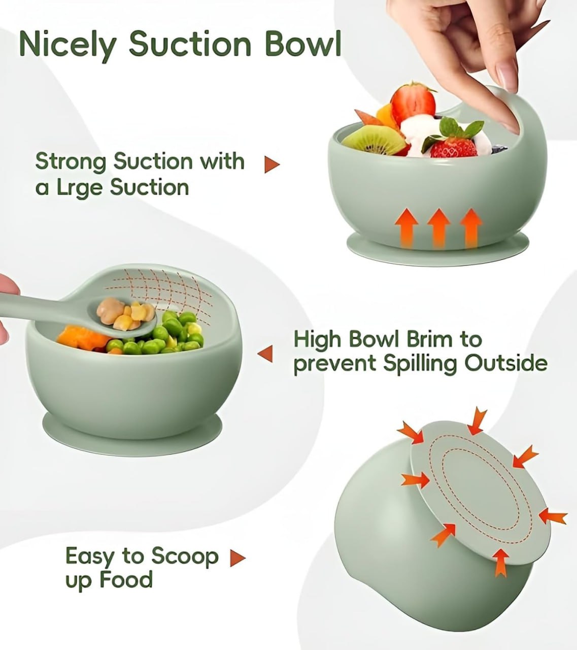 Silicone Baby Feeding Bowl with Wooden Spoon