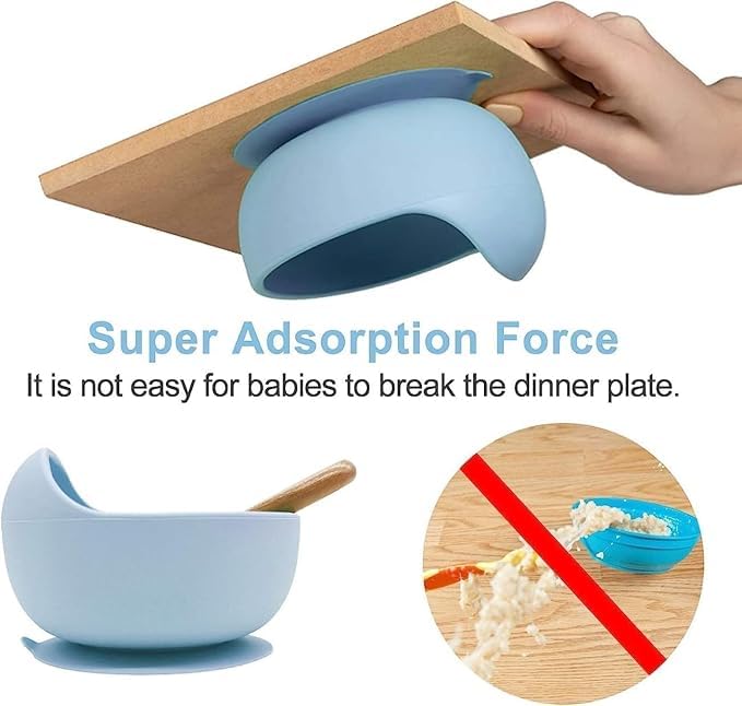 Silicone Baby Feeding Bowl with Wooden Spoon