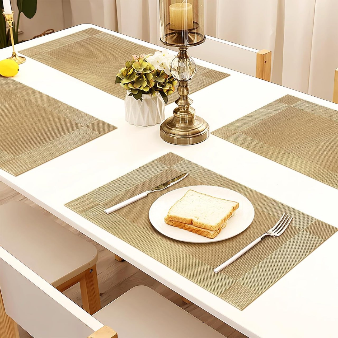 Woven Dining Placemats, Table Mat Golden - 1pcs