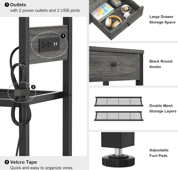 Entryway Table with Outlets and USB Ports, Console Table with 2 Drawers, Sofa Table Narrow Long with Storage Shelves for Living Room, Couch, Hallway, Foyer, Kitchen Counter, 32'', Grey
