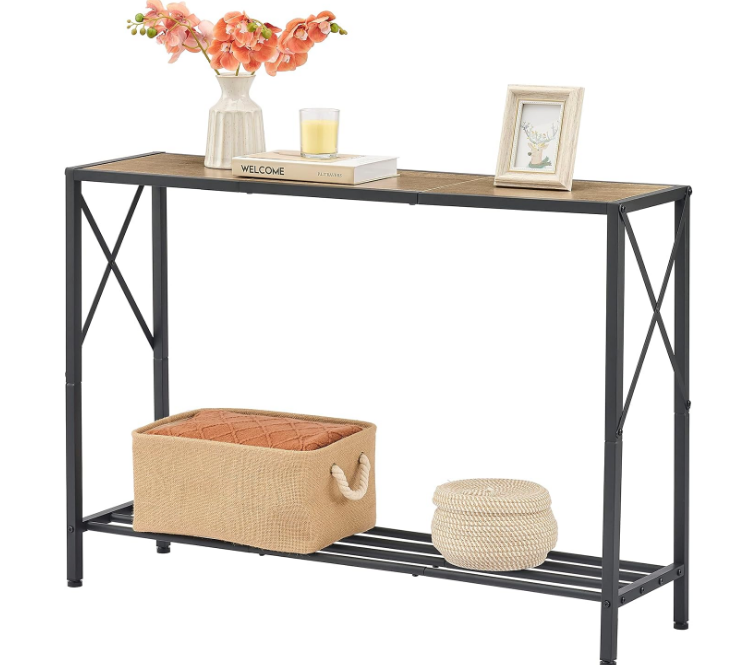 Console Table, 2-Tier Industrial entryway Table, 41.8”L Narrow Sofa Table with Shelves, Entrance Table for Entryway, Hallway, Living Room, Foyer, Corridor, Office, Grey & Black