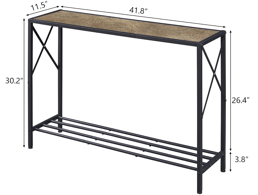 Console Table, 2-Tier Industrial entryway Table, 41.8”L Narrow Sofa Table with Shelves, Entrance Table for Entryway, Hallway, Living Room, Foyer, Corridor, Office, Grey & Black