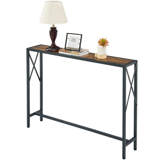 Console Table with 2 AC Oulets & 2 USB Ports, Narrow Sofa Table, Entryway Table, Industrial Sofa Table for Hallway, Living Room, Bedroom, Long Console Table, 6.5 Feet Power Cord