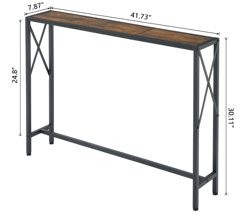 Console Table with 2 AC Oulets & 2 USB Ports, Narrow Sofa Table, Entryway Table, Industrial Sofa Table for Hallway, Living Room, Bedroom, Long Console Table, 6.5 Feet Power Cord