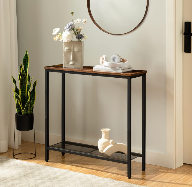 29.5" Narrow Console Table, Small Entryway Table with Shelf, 2 Tier Thin Sofa Table, Side Table, Display Table, for Hallway, Living Room, Bedroom, Rustic Brown and Black BF74XG01