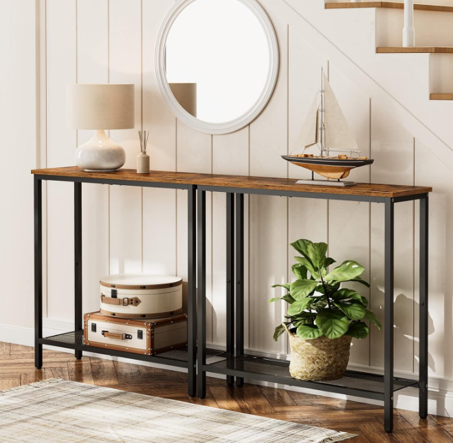 29.5" Narrow Console Table, Small Entryway Table with Shelf, 2 Tier Thin Sofa Table, Side Table, Display Table, for Hallway, Living Room, Bedroom, Rustic Brown and Black BF74XG01