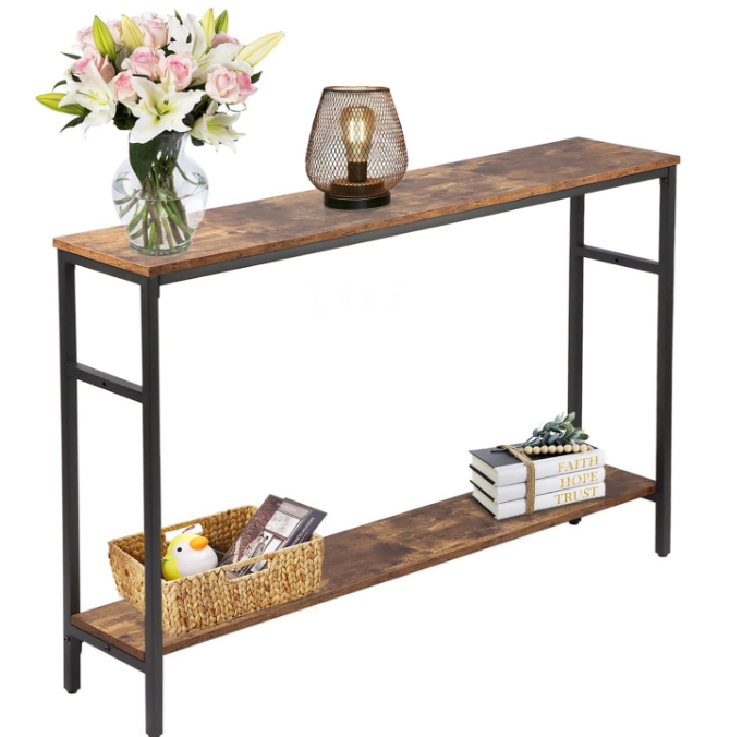 Narrow Console Table, 47 Inch Sofa Table with Adjustable Shelf, 2-Tier Long Skinny Table for Hallway, Entryway, Living Room, Foyer, Rustic Brown