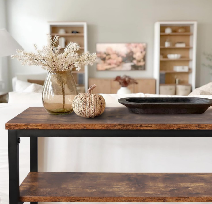 Narrow Console Table, 47 Inch Sofa Table with Adjustable Shelf, 2-Tier Long Skinny Table for Hallway, Entryway, Living Room, Foyer, Rustic Brown