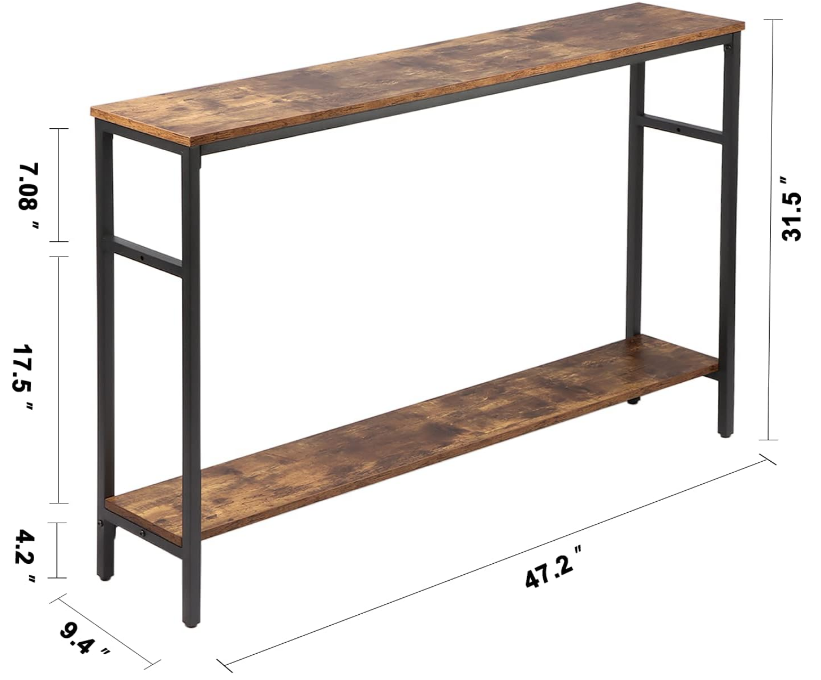 Narrow Console Table, 47 Inch Sofa Table with Adjustable Shelf, 2-Tier Long Skinny Table for Hallway, Entryway, Living Room, Foyer, Rustic Brown