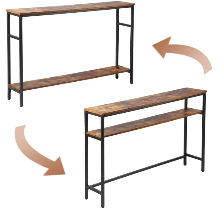 Narrow Console Table, 47 Inch Sofa Table with Adjustable Shelf, 2-Tier Long Skinny Table for Hallway, Entryway, Living Room, Foyer, Rustic Brown