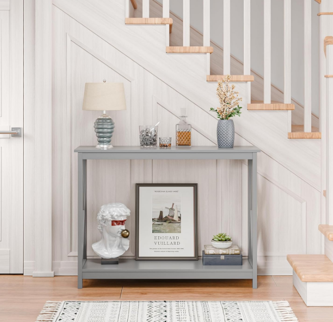 Console Table, Entryway Table, Narrow Sofa Table with 2-Tier Shelves, Entrance Table for Living Room, Entryway, Hallway, Foyer (Grey)