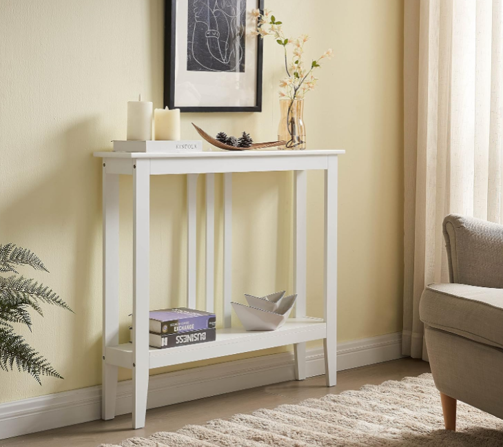 Furniture - Entryway Table - Narrow Console Table - Console Table with Storage - Hallway Decor - Wood Console Tables for Entryway - Narrow Console Sofa Side Table - Foyer - White