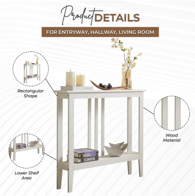 Furniture - Entryway Table - Narrow Console Table - Console Table with Storage - Hallway Decor - Wood Console Tables for Entryway - Narrow Console Sofa Side Table - Foyer - White